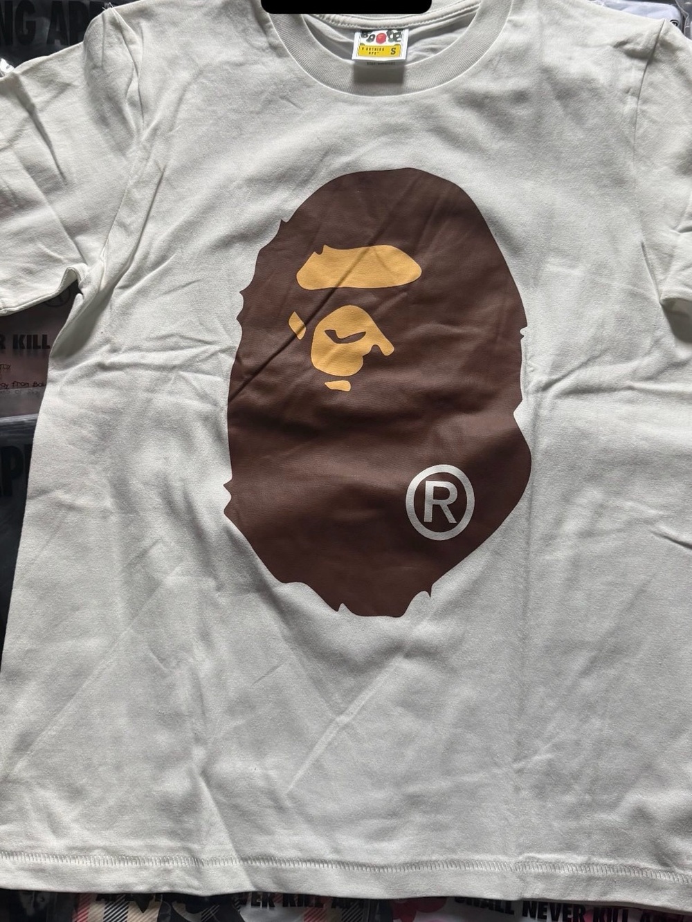 White Graphic Crewneck T-Shirt with Brown Logo double sided 1:1